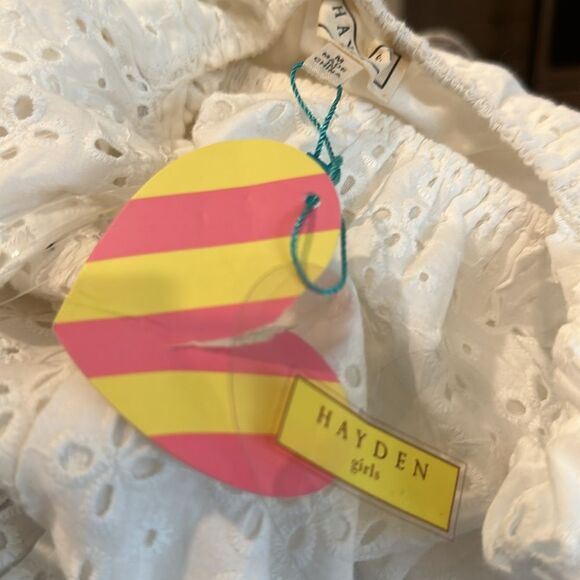 NWT Hayden Girls Sweet White Eyelet Top Sz Med Flower Cotton Boho Puff Sleeve - Picture 8 of 10